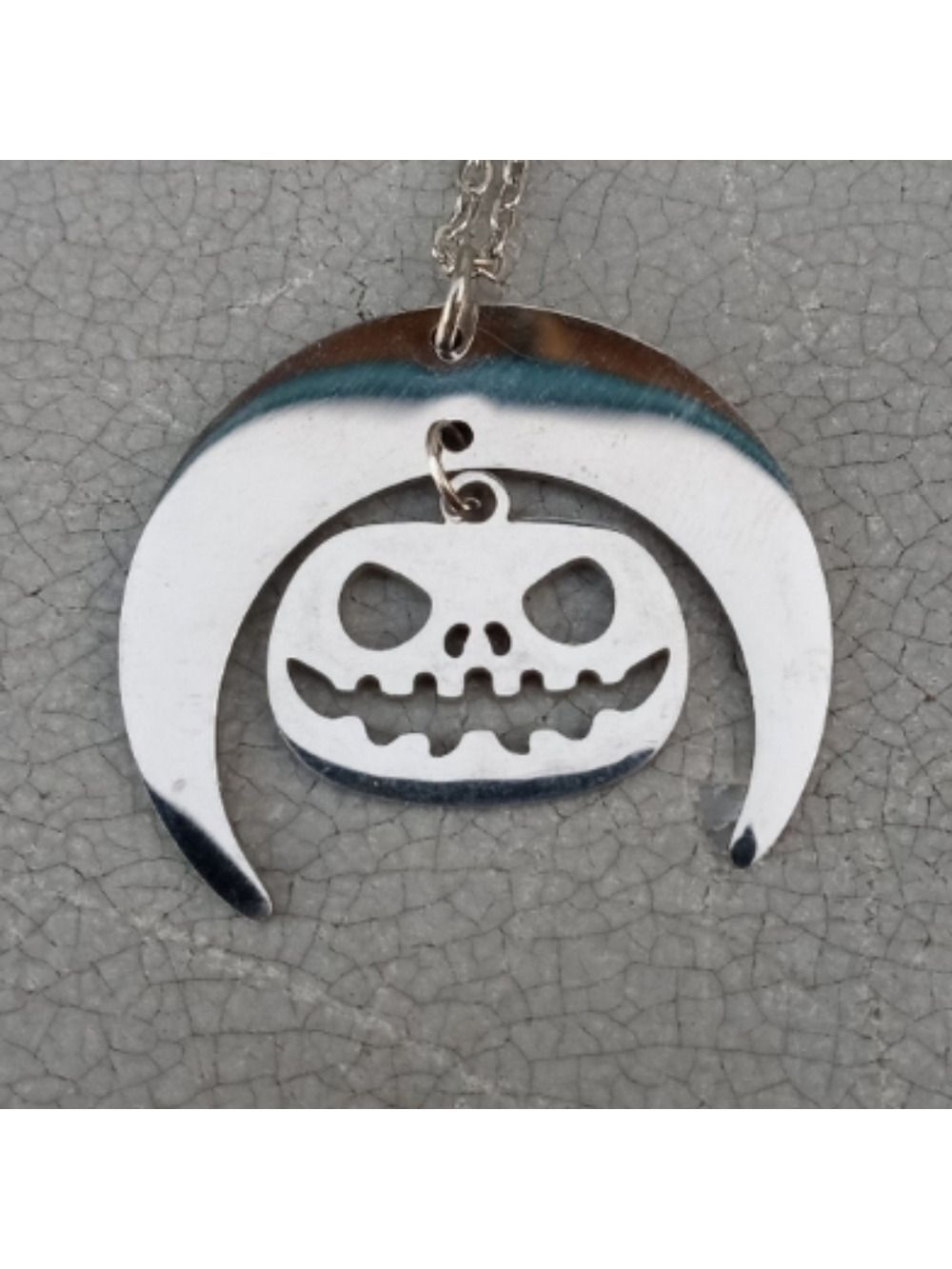 ❤️ 2/$20 Stainless Steel Pumpkin Moon Dangle Necklace NWT Style 4